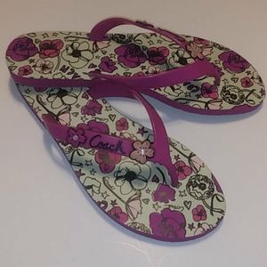 COACH White Pink Floral Flip Flop Thongs Camela 7